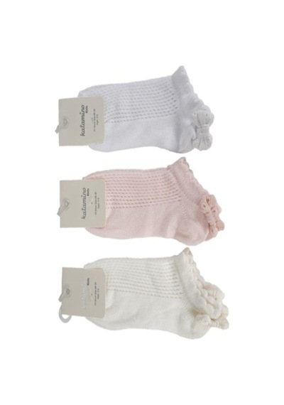 Kıpırık Baby 3 Adet Kız Çocuk Desenli Fiyonk Detaylı Patik Çorap-1021 Pembe
