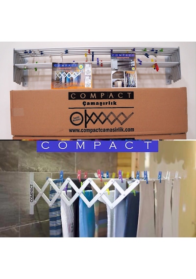 Compact Çamaşır Kurutma Askısı 100 Cm 9 Askılı Duvara Monte Gri