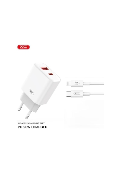 Ce12 Eu 20w Qc Pd Fast Hızlı Type-c Usb-c Ve Lightning Çıkışlı Kablolu Şarj Aleti Adaptörü Set
