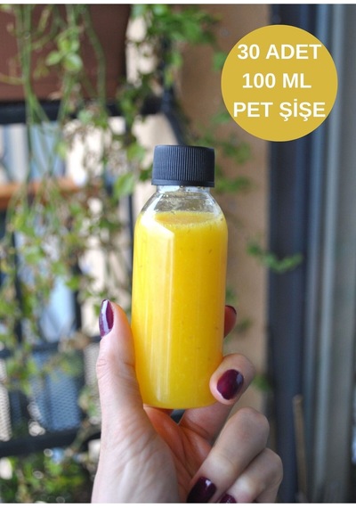 30 Adet 100 Ml Gınger Shot Detoks Şişesi Pet Şişe 100 Cc Şeffaf Plastik Şişe Detox Şat Siyah Kapaklı