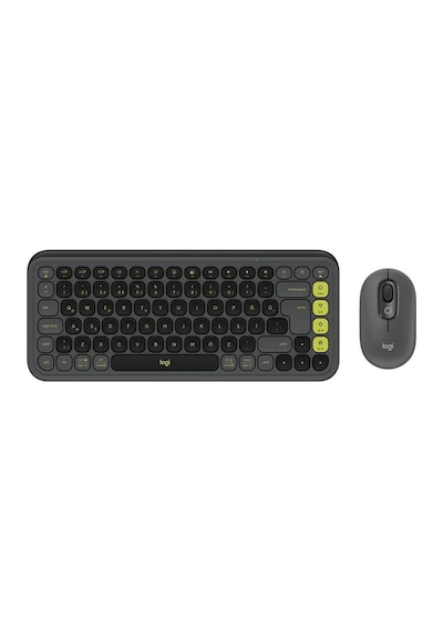 Logıtech Pop Icon Combo, Siyah-yeşil, 920-013075, Kablosuz, Türkçe Q, Klavye Mouse Set Lazer