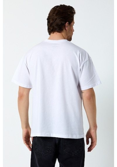 Unisex Beyaz Baskılı Bisiklet Yaka Oversize T-Shirt-Beyaz
