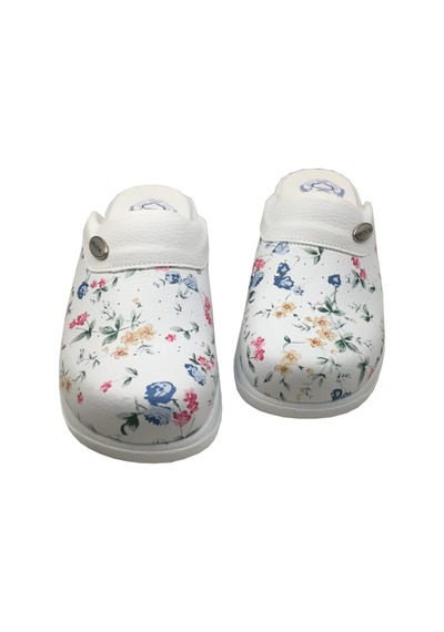 Hipokrat Unisex Beyaz Terlik Beyaz Çiçekli