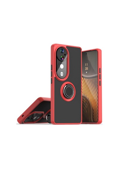 Vivo V40 Pro Uyumlu Kılıf Yüzüklü Standlı Extra Darbe Koruma Sert Silikon Kapak - Kırmızı Kırmızı