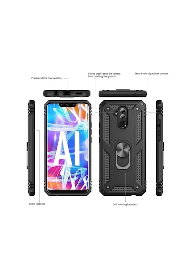 Huawei Mate 20 Lite Yüzüklü Standli Vega Kilif Ekran Koruyucu 510330837