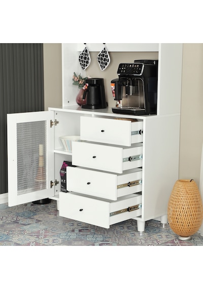 Pasific Home Grano Kahve Köşesi Çok Amaçlı Kiler Dolabı, 96 cm, Parlak Beyaz