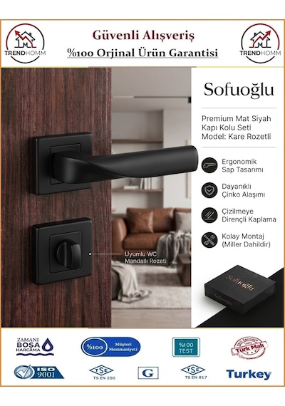 Sofuoğlu Noyan Rozetli Kapı Kolu - Mat Siyah - Wc Banyo