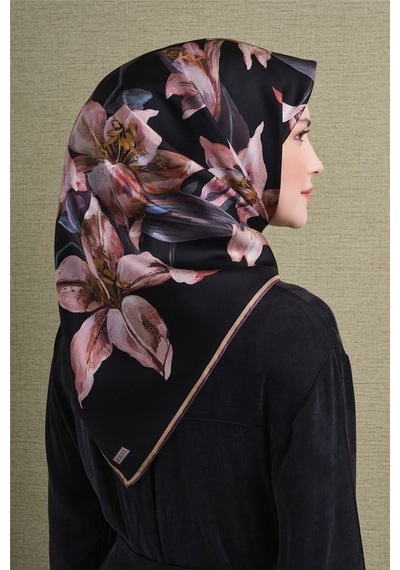 Armine İpek Eşarp 2027 Kış - 9620-36 Siyah Twill