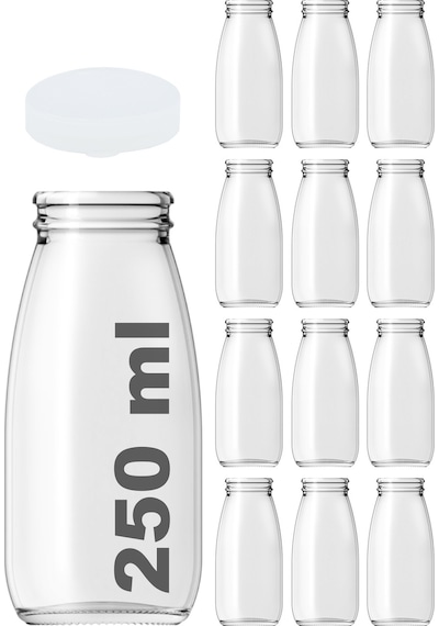 Afracam Süt Ayran Şişesi Şeffaf 250 Ml Kapaklı Cam Şişe 12 Adet
