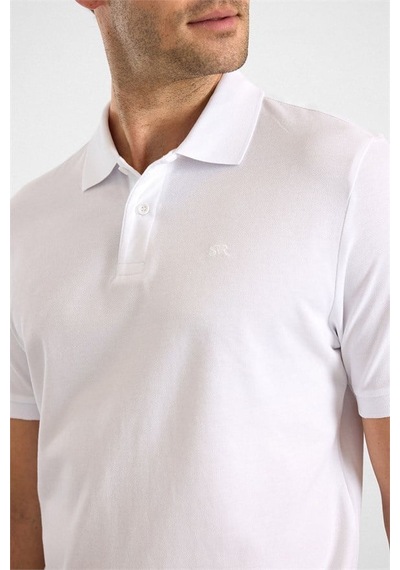 Süvari Beyaz Regular Düz Nakışlı Pike Düğmeli Polo Yaka Tişört Sts1014000018-bey