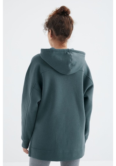 Tommy Life Orman Yeşili Reglan Kol Basic Kapüşonlu Oversize Sweatshirt Tunik - 97242 Orman Yeşili