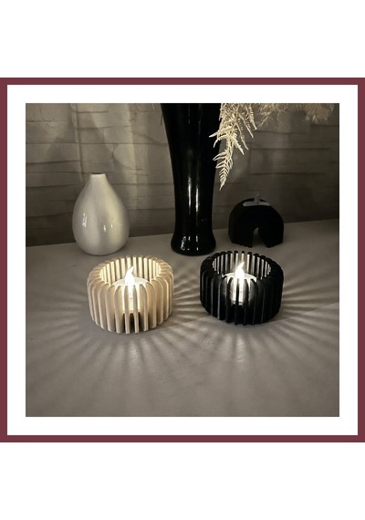 Storeşahin 3d Baskı Modern Çizgili Mumluk - Tealight Mumluk 1 Adet -bej Shn0720