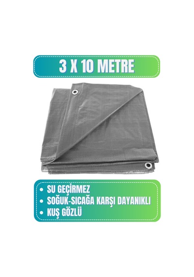 Evkar 3x10 Metre Su Geçirmez Pullu Çadır Branda Tente Yağmurluk Gölgelik 3x10m - Gri