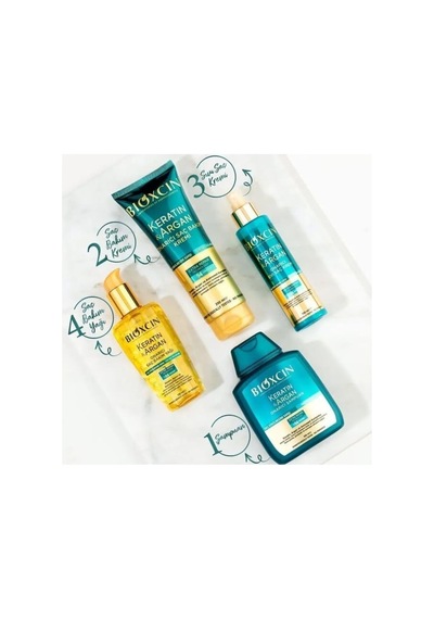 Keratin Onarıcı Bakım Şampuan 300 Ml+keratin Krem 250ml+argan Yağı 150ml+onarıcı Sıvı Yağ 150ml, Cnnbıodort Beyaz