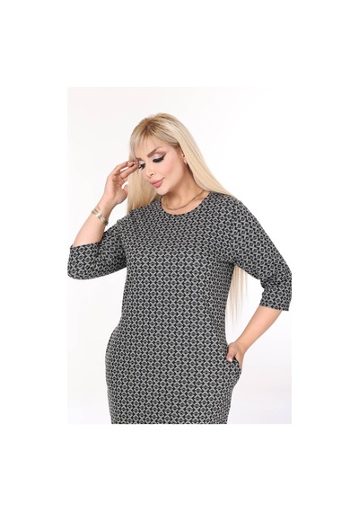 Çift Cepli Desenli Esnek Kışlık Büyük Beden Midi Elbise 44d-2710 Desenli