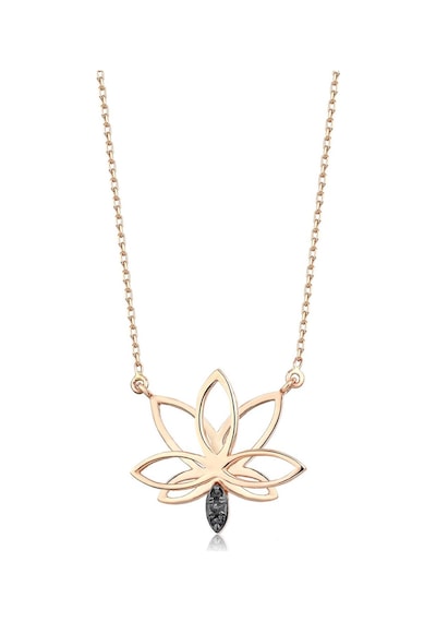 Siyah Pırlanta Lotus Çiçeği Kolye Rose Gold