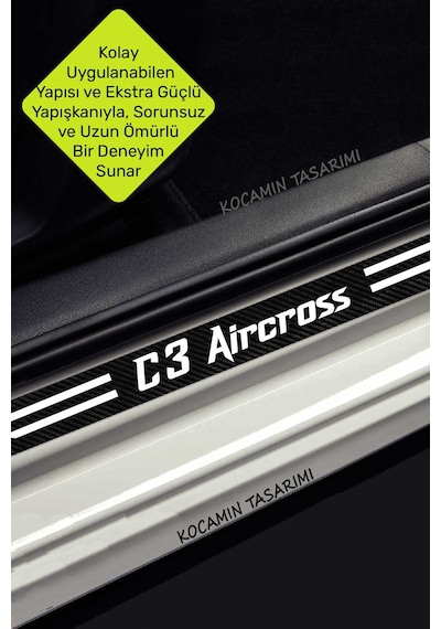 Citroen C3 Aircross Araç Kapı Ve Bagaj Eşiği Koruyucu Set Karbon Folyo Çizilme Engelleyici C3 Aircross Yazılı