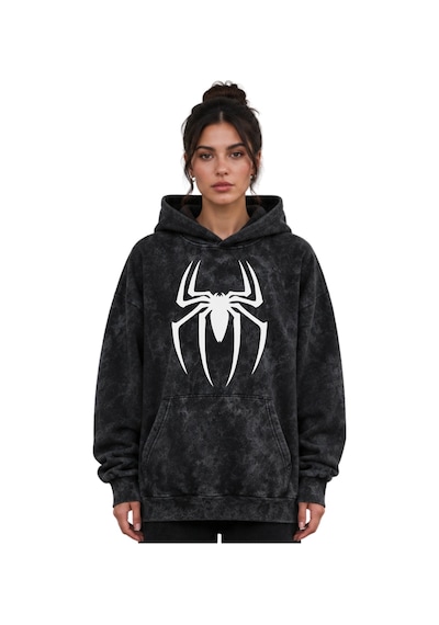 Sevbano Spiderman Örümcek Adam Film Kahramanı Baskılı Unisex Oversize Yık Siyah