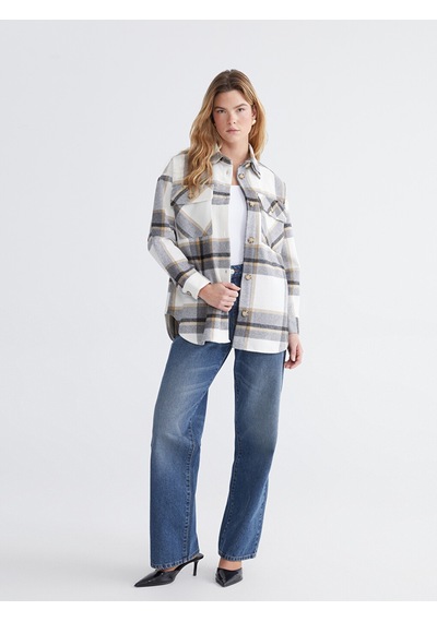 Lcw Comfort Gri Ekose Oversize Kadın Gömlek