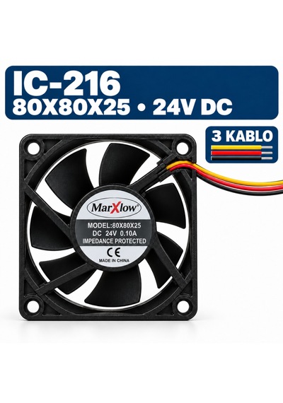 Marxlow 80x80x25 Mm 24v Dc 0.10a 3 Kablolu Soğutma Fanı