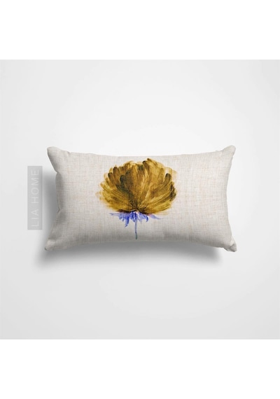 Çiçek Desenli Hardal Renk Çift Taraflı Dekoratif Yastık Kılıfı 32 x 55 CM - Hardal