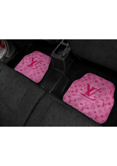 Açık Pembe Lv Desenli Logolu Paspas A Kalite Baskılı Oto Halı Paspas Takımı 4 Takım Ön Arka Takım