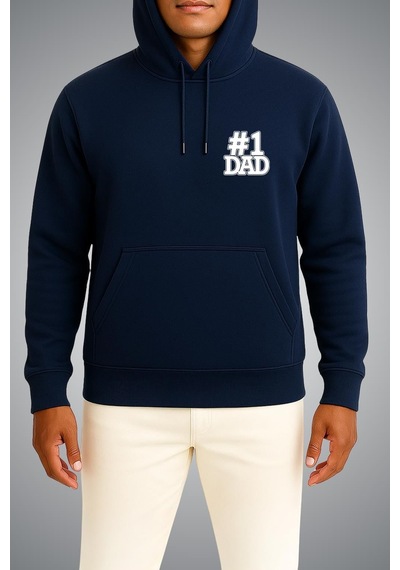 Bahriyeli Collection Kapüşonlu First Dad Cep Baskılı Unisex Sweatshirt Lacivert