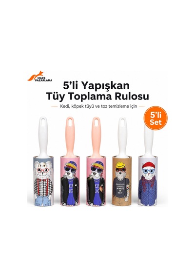 5 Li Yapışkan Tüy Toplama Rulosu Seti Kedi Köpek Tüyü Ve Toz Temizleme Rulosu
