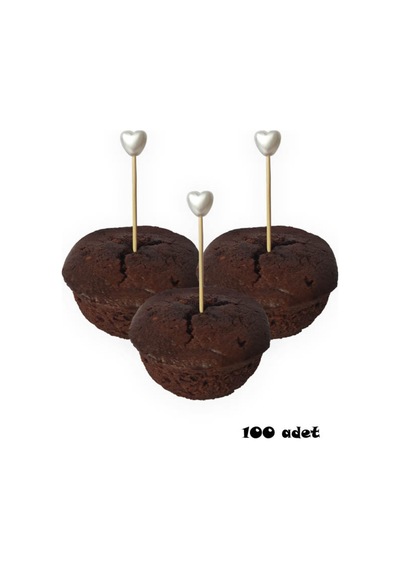 100 Adet Dekoratif Küçük Kalp Incili Kokteyl Kürdanı 6 Cm - Nişan Söz Kalp Incili Kürdan - Kalp 8 Mm
