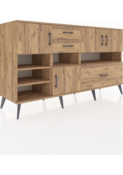 Kronos Konsol 7 Raflı 3 Çekmeceli 4 Kapaklı 176x59x99 Çam-çam Çam-çam