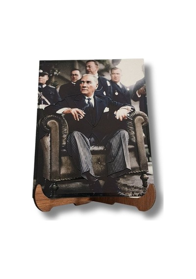 Atatürk Masaüstü Ahşap Tablo - Kabartmalı Baskı Şık Hediyelik 11x14 Cm No 1 3 Parça