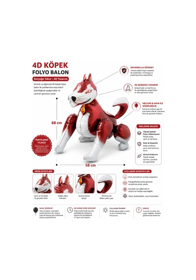 4d Köpek Folyo Balon 68x58 Cm Hayvan Temalı Doğum Günü Parti Süsü Dekorasyon Balonu Çok Renkli
