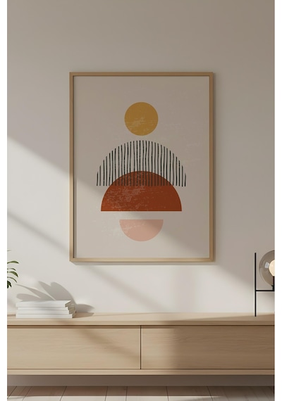 Huhuli Ahşap Çerçeveli Geometrik Desenli Modern Tablo Huhu645
