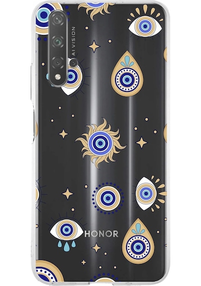 Huawei Nova 5t İle Uyumlu 1mm Slim Fit Nazar Boncuğu 5 Baskılı Şeffaf Kılıf