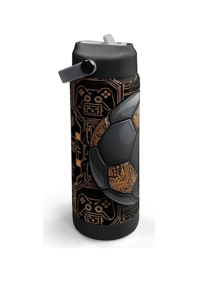 Coral High Futbol Desenli Katlanır Ağızlıklı Çelik Termos 650 Ml 38317 Siyah