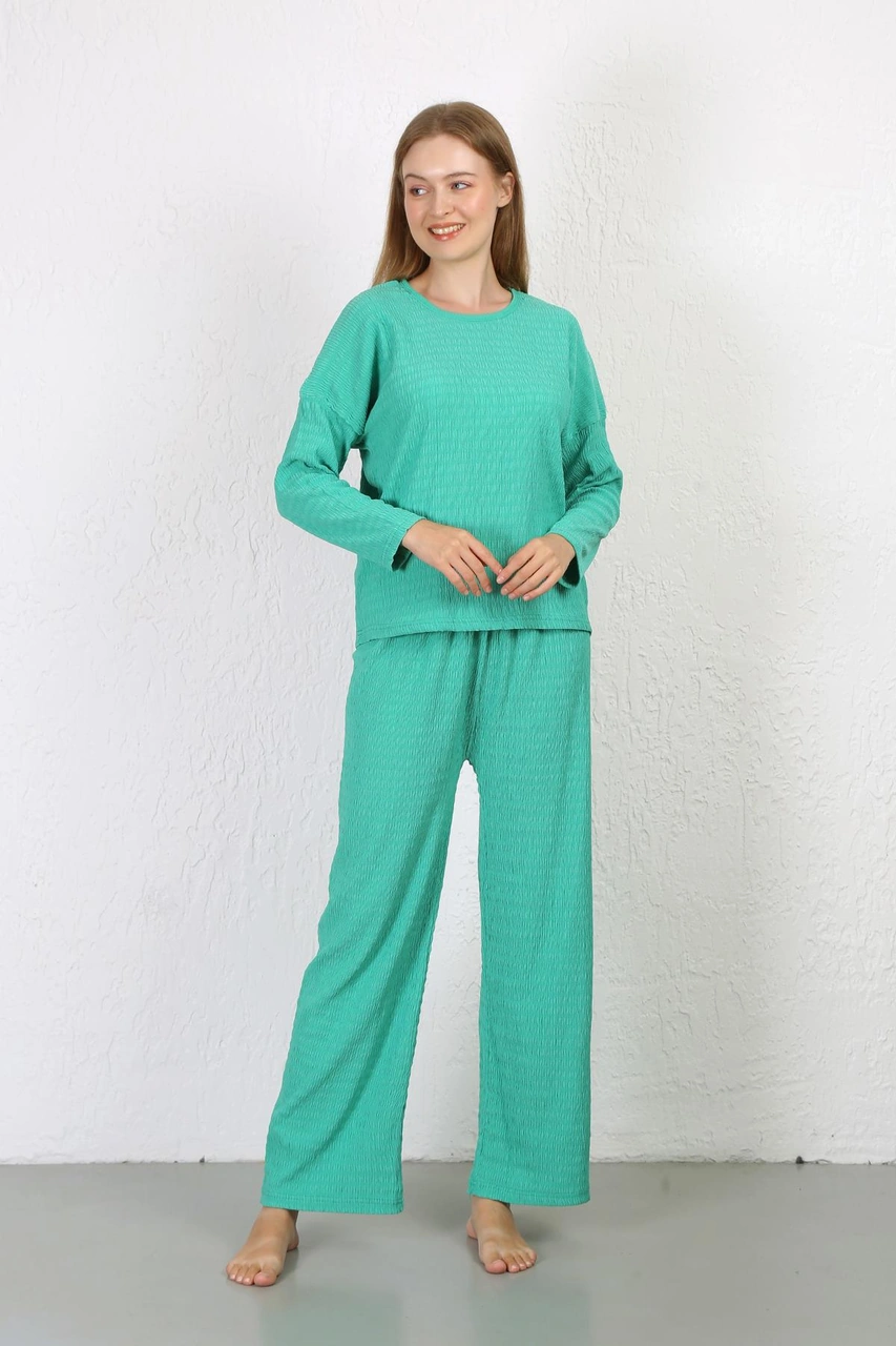 Akbeniz Kadın Bürümcük Kumaş Pijama Takım Yeşil 4233 Yeşil