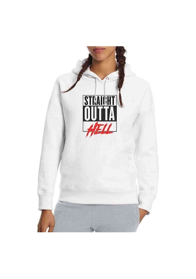 Lucifer Straight Outta Hell Baskılı Beyaz Kadın Kapşonlu Sweatsh