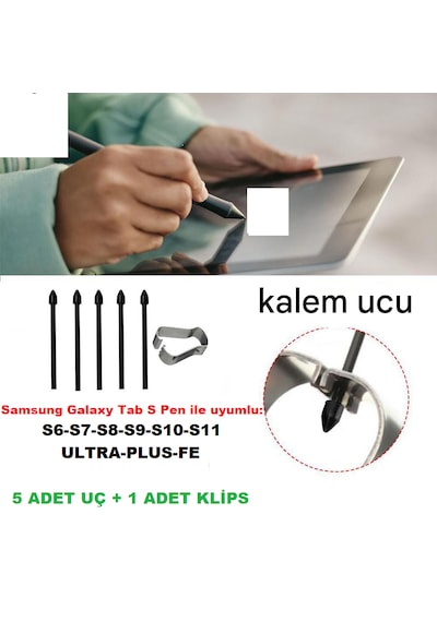 Samsung Uyumlu S Pen Uç Galaxy Tab S Serisi İle Uyumlu Lite,fe,ultra S6,s7,s8,s9,s10,s11 5 Adet Siyah