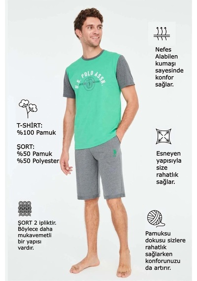 U.S. Polo Assn. U.s Polo 18673 Yarım Kol Kapri Takım Yeşil