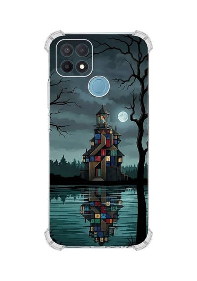 Printify Oppo A15 İle Uyumlu Simya Serisi Gölge Ve Cam Tasarımlı Uv Baskılı Köşe Korumalı Antişok Kılıf Şeffaf