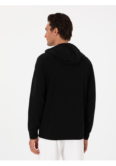 Siyah Regular Fit Tam Fermuarlı Kapüşonlu Sweatshirt