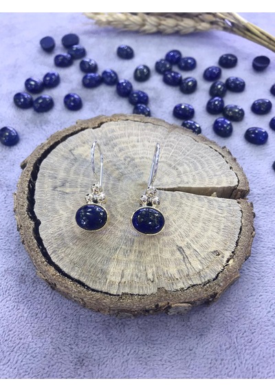Gumusevi Lapis Lazuli Taşlı Gümüş Küpe 925 Ayar Taş