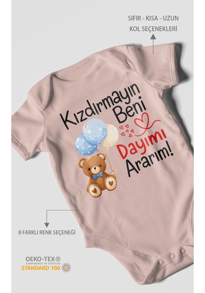 Morivokids Kızdırmayın Beni, Dayımı Ararım Kısa Kollu Bebek Body %100 Pamuk Pastel Pembe