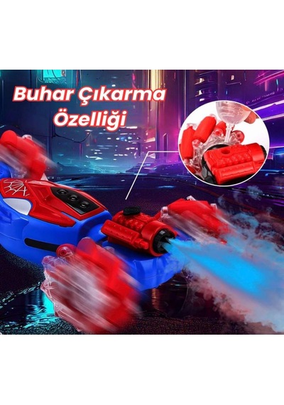 2 Kumandalı 10 Fonksiyonlu Duman Çıkaran Işıklı El Sensörlü Akrobatik Drift Atan Oyuncak Araba Kırmızı