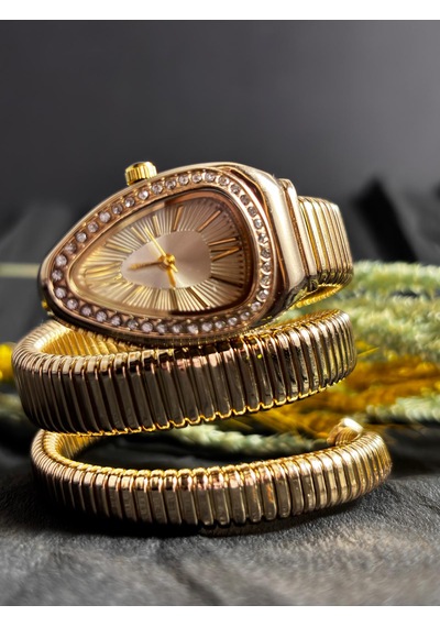 Yafani Gold Gümüş Yılan Model Kadın Saati Altın