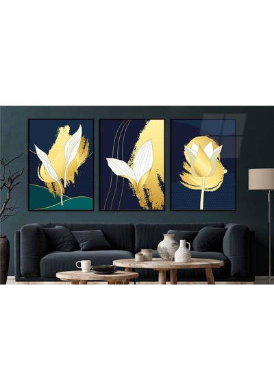 Alüminyum Çerçeveli Gerçek Cama Baskı Sanat Temalı 3'lü Set Cam Tablo 0006