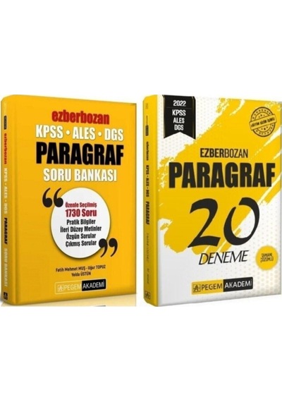 Pegem Kpss Ales Dgs Paragraf Ezberbozan Soru + 20 Deneme 2 Li Set Yayınları Pegem Kpss Ales Dgs Paragraf Ezberbozan Soru + 20 Deneme 2 Li Set Yayınları