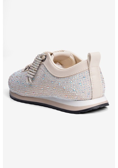 Mubiano Kadın Süet Sneaker Taşlı Bağcıklı Mely Bej