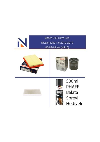 Nissan Juke 1.6 2010-2019 Bosch 3'lü Filtre Seti