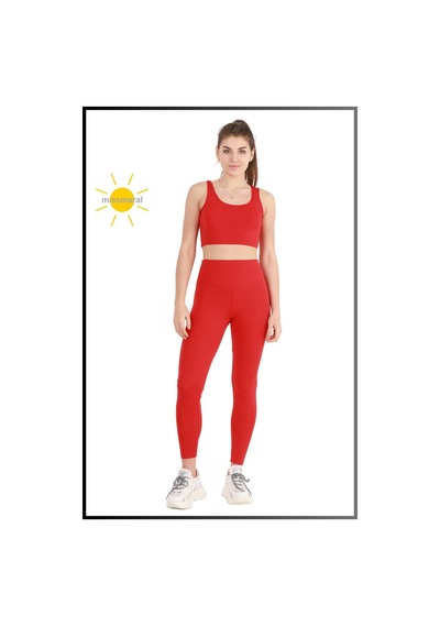 Missmaral Kadın Yüksek Bel Toparlayıcı Tayt Tam Boy Dalgıç Likralı Kumaş Casual & Comfort Kırmızı 102101 Kırmızı